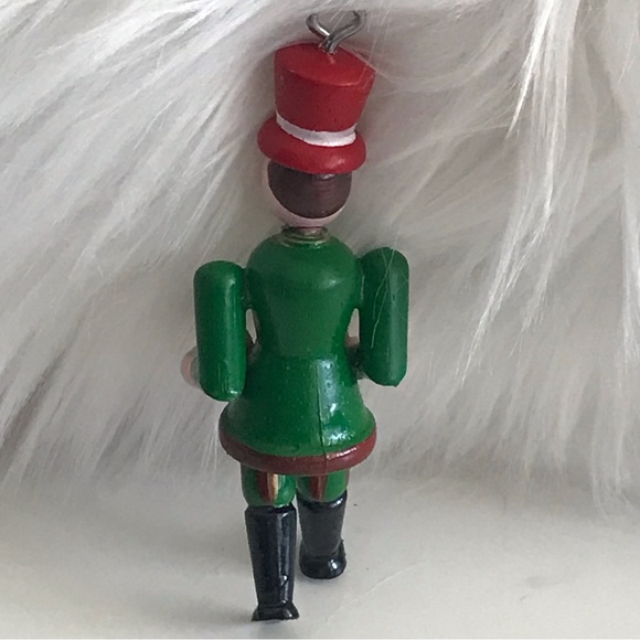 Wooden Soldier Green Suit Hat Mustache Cymbals Christmas Ornament - Vintage - Picture 3 of 11